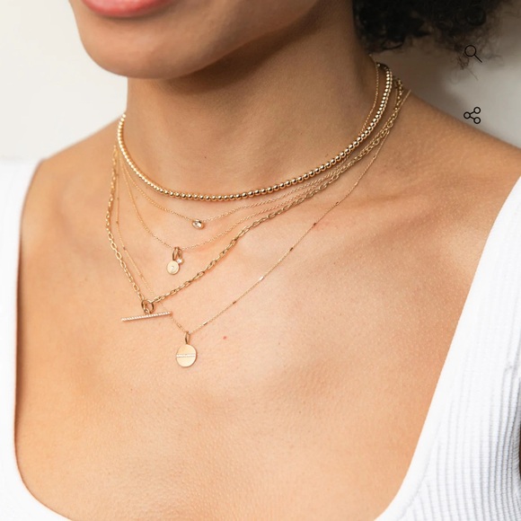 Zoe Chicco 14k small square oval link chain pavé diamond toggle necklace - Picture 3 of 4